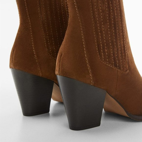 NEW Mango Cowboy-style suede ankle boots - Brown - Picture 3 of 4